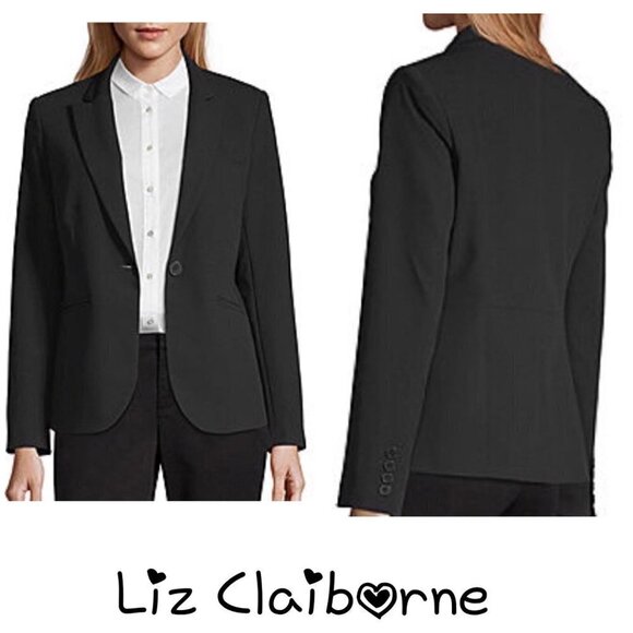 Liz Claiborne career black single button blazer. Size 12T - Picture 1 of 11